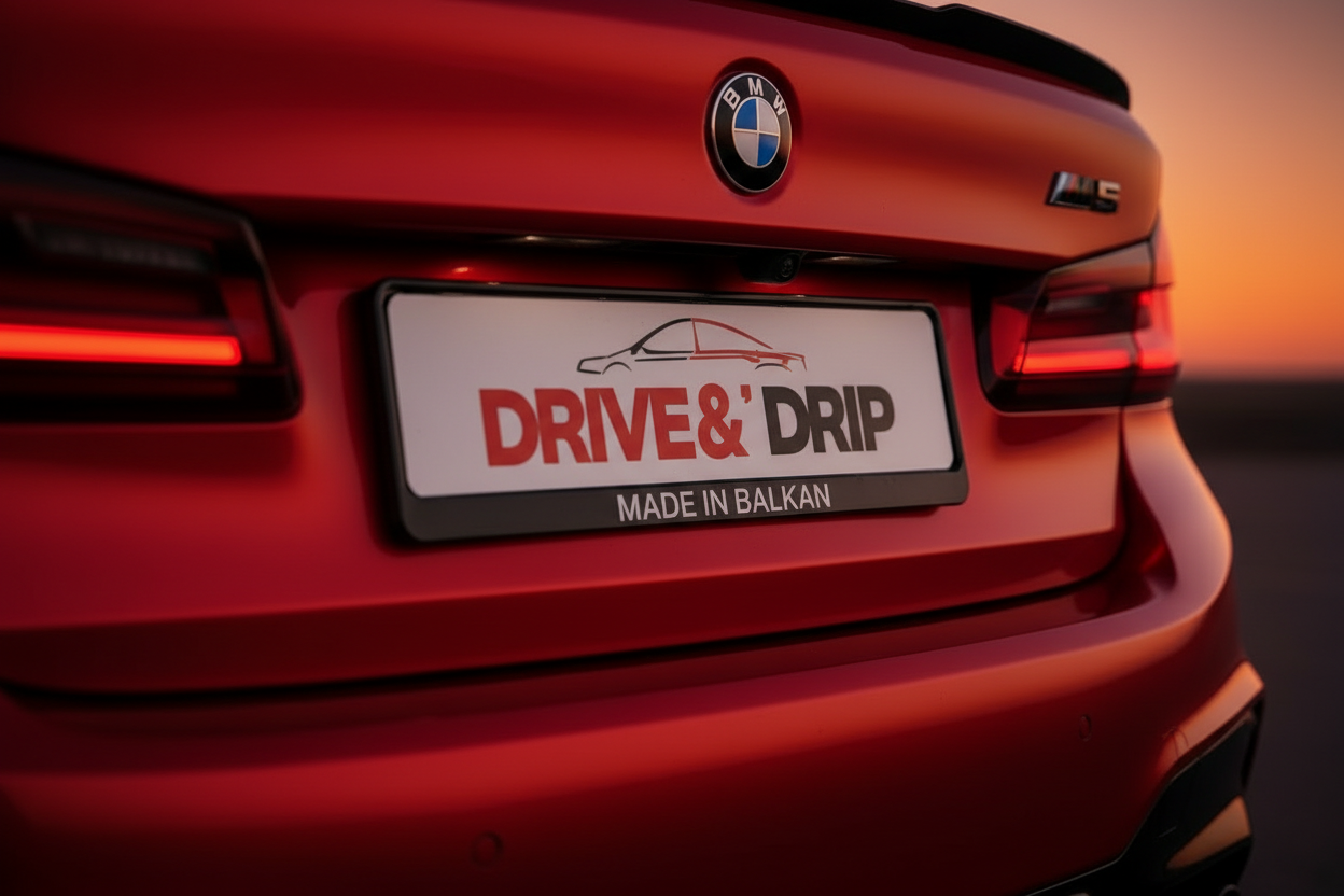 Drive & Drip Kennzeichenhalter Nahaufnahme